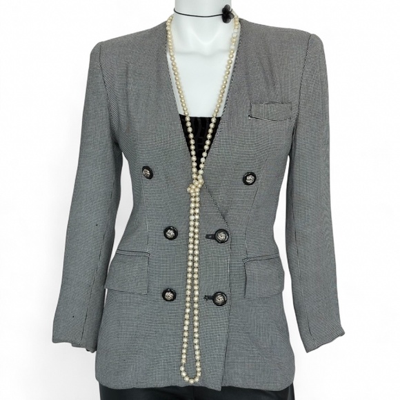 Kasper A.S.L. Petite Black & White Houndstooth Blazer – Size 2P (Fits XS )